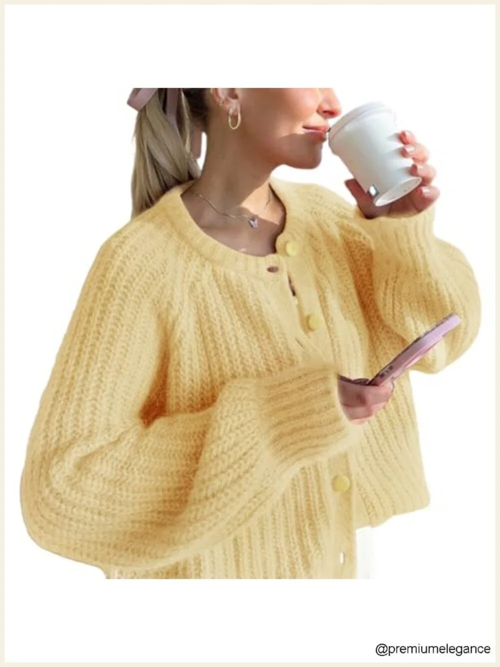 Women's Button Front Chunky Cardigan Long Sleeve Cropped Knit Outerwear